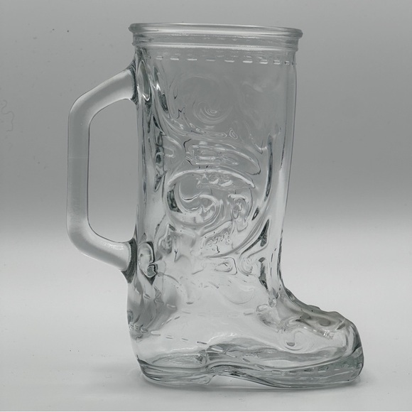 Clear Glass Cowboy Boot Fancy Design Beer Mug Stein - Picture 5 of 11